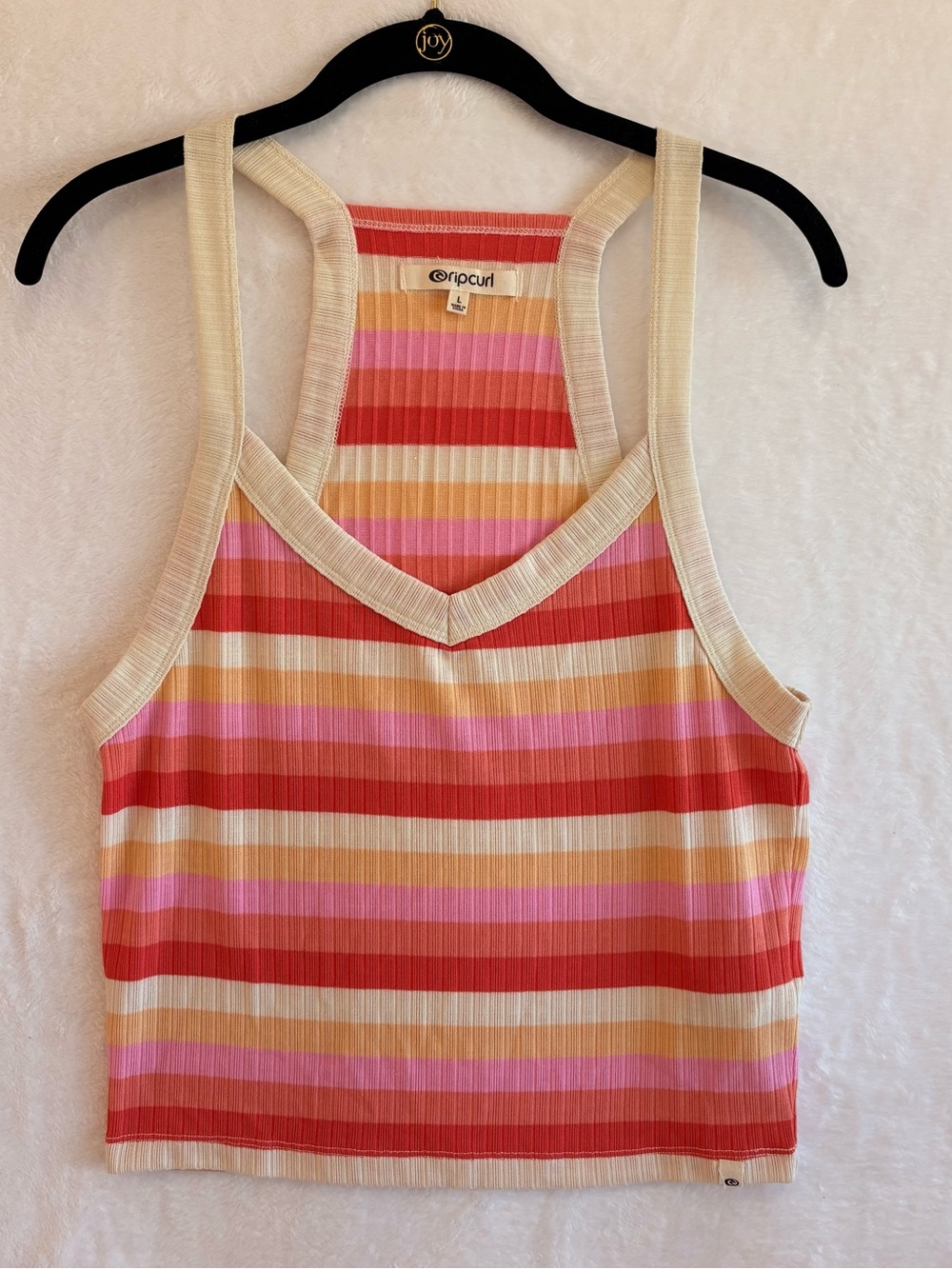 🩷 Rip Curl Rib Knit Tank Top – Women's Large – Pink Peach Striped Racerback